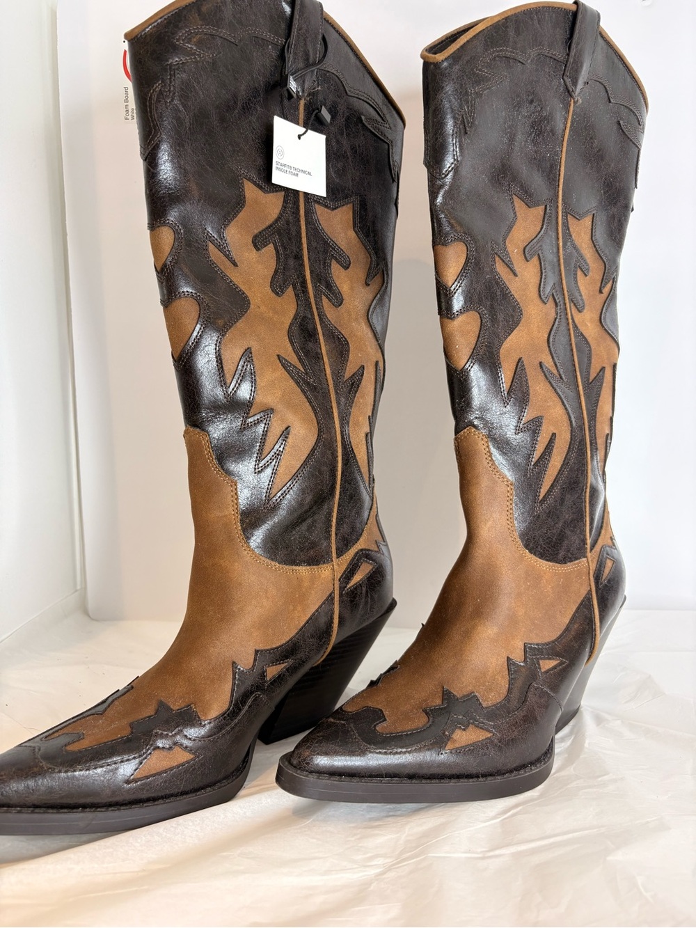 Zara Two-Tone Brown and Dark Brown Over-the-Knee Western Boots - Picture 11 of 12